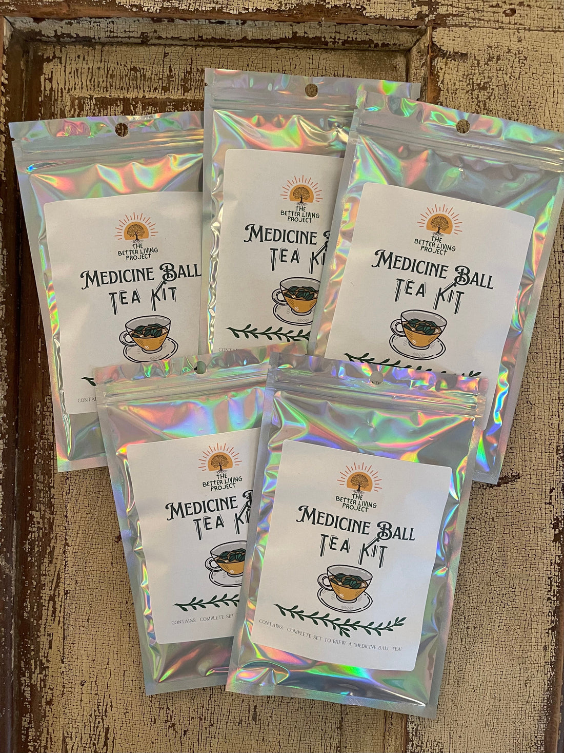 Five Medicine Ball Tea Kits ready to give as teacher gifts